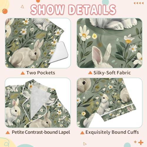 senya Flower Rabbit Leaves Z Satin Summer Pajama Sets Silk Short Sleeve Button Down Sleepwear3