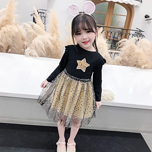 Toddler Baby Girls Tulle Tutu Dress Long Sleeve Star Sequins Dress Casual Birthday Princess Dresses Spring3