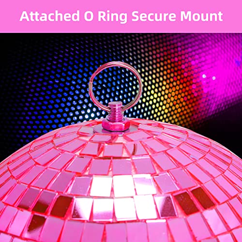 Bola espejada rosa de 8 pulgadas y motor para bola espejada con control remoto, rotador de bola espejada giratoria recargable con batería y velocidad ajustable – 18 luces LED RGBW integradas miniatura 3