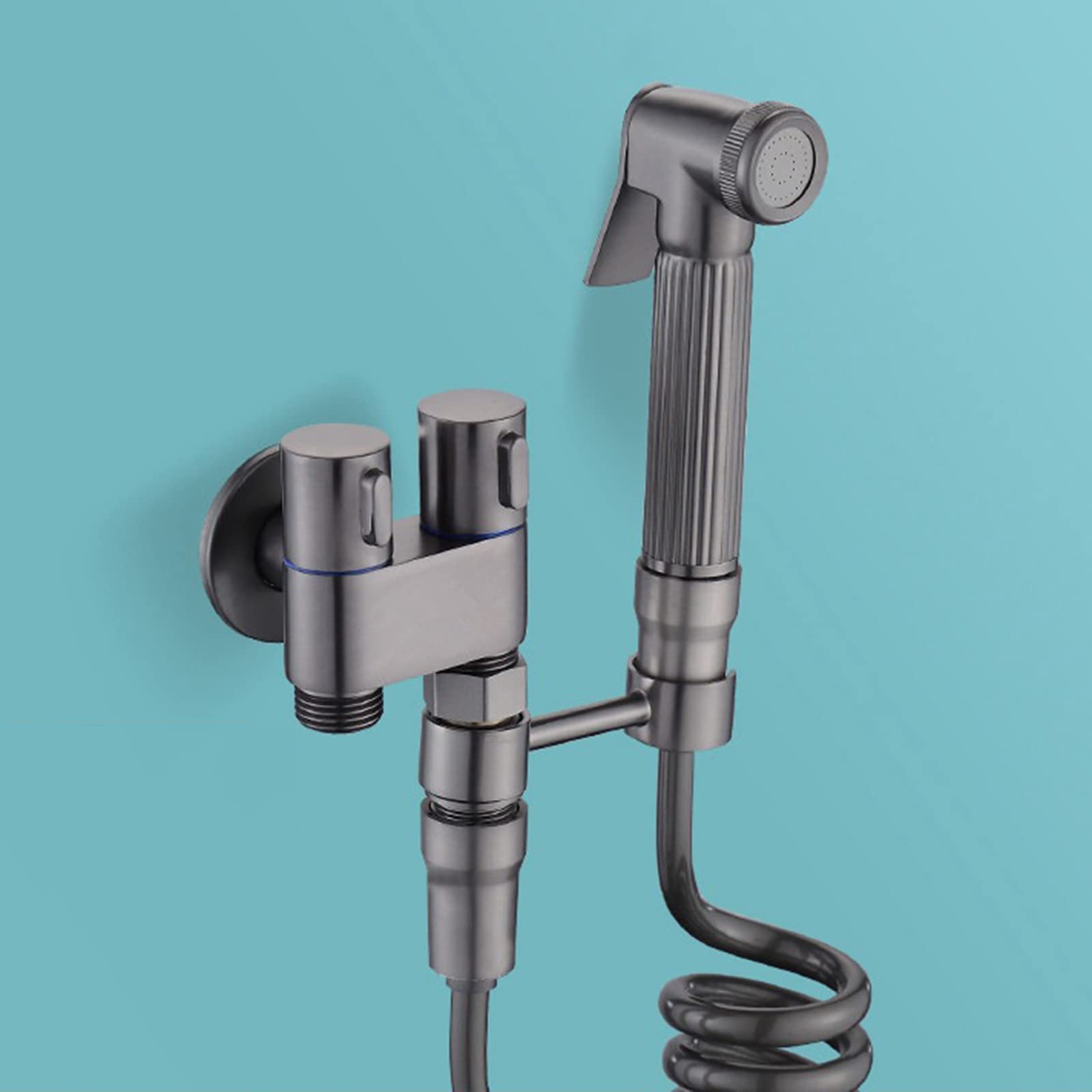 Kit de pulverizador de bidé de mano con control de agua caliente y fría, juego de pulverización de latón con pistola de acero inoxidable, color gris