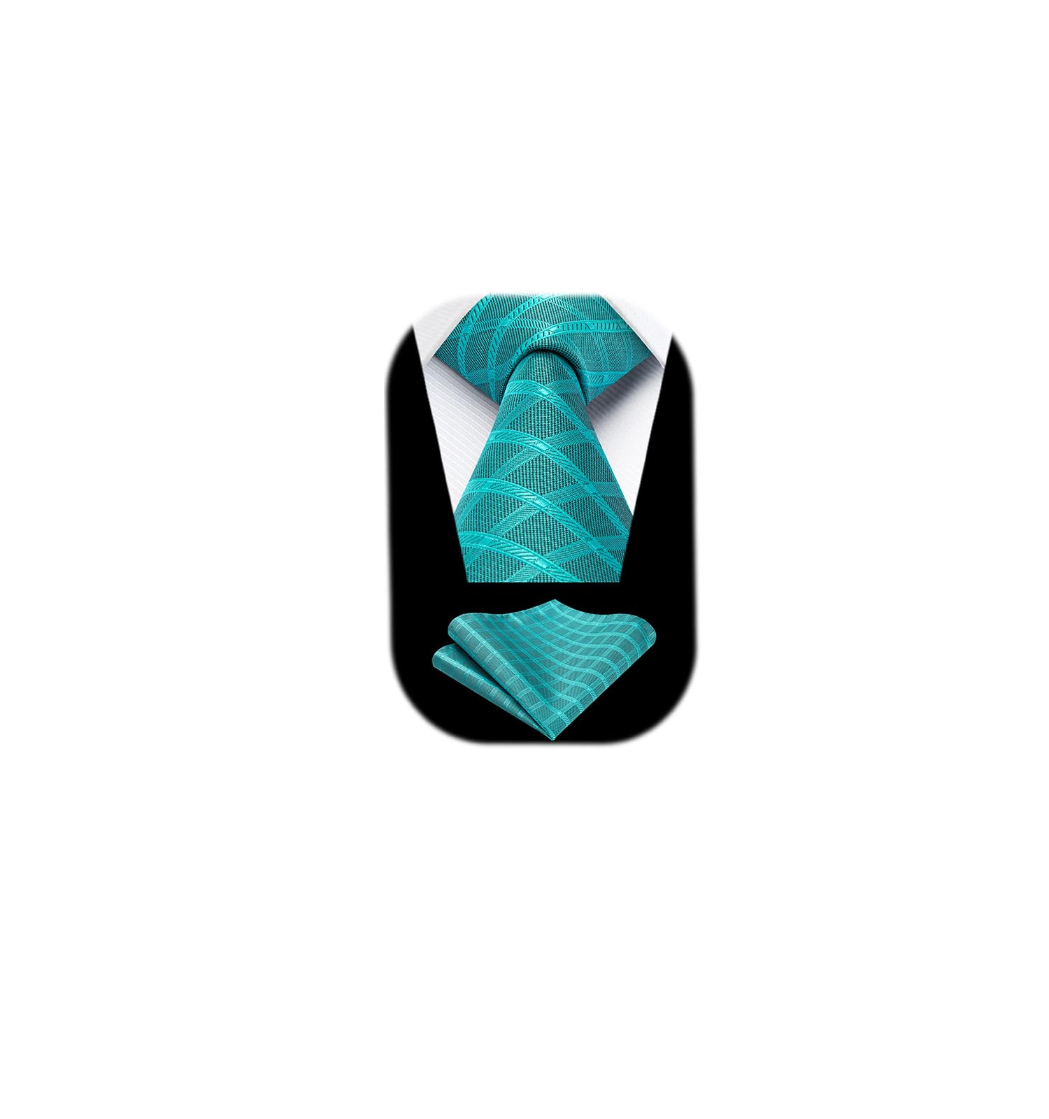 HISDERN Ties for Men Plaid Checkered Tie with Pocket Square Woven Business Formal Necktie Handkerchief Set Wedding Party