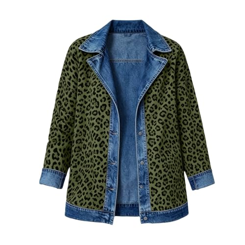 Womens Denim Jacket Leopard Jean Coat Casual Open Front Jacket Fall Clothes - image 6