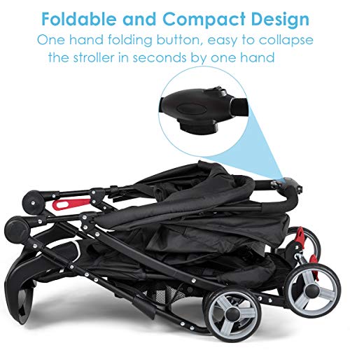 Baby Joy Lightweight Stroller, Compact Toddler Travel Stroller For Airplane, Infant Stroller W/Adjustable Backrest/Footrest/Canopy, 5-Point Harness, Storage Basket, Easy One-Hand Fold, Black #TOP4
