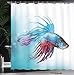 Ambesonne Aquarium Shower Curtain, Siamese Betta Fish Swimming in Aquarium Aggressive Sea Animal Nautical, Cloth Fabric Bathroom Decor Set with Hooks, 69
