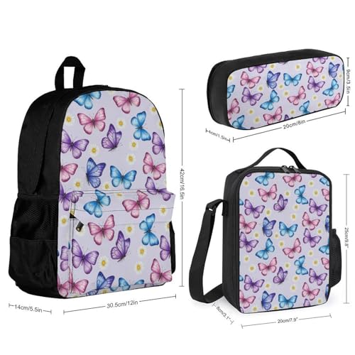 AMRANDOM Backpack Lunch Bag Backpack Set of 3 Daypack Rucksack (Butterfly)2