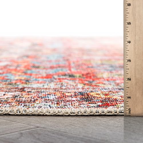 Rugshop Multi Transitional Distressed Area Rug — Machine Washable & Non‑Slip, 4' X 6' for Living Room, Bedroom and Home Office