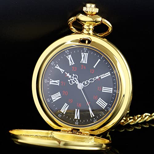 Image of Tiong Smooth Vintage Pocket Watch with Chain Roman Numerals Scale(Gold)