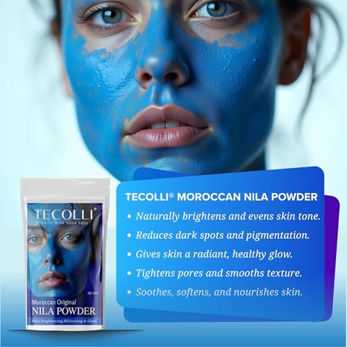 Image of Original Moroccan Blue Nila Powder 45g - Pure & Natural Face Mask for Skin Brightening, Purifying, and Whitening
