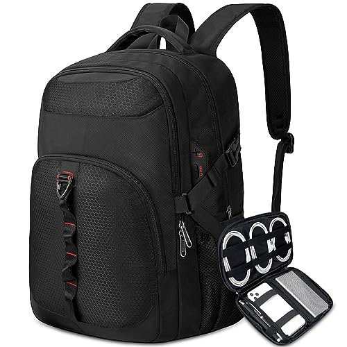 NEWHEY Mochila Portatil 17 Pulgadas con Cable Organizador Mochila Hombre Impermeable Mochila Ordenador Portatil con Puerto de Carga USB Negocio Trabajo Diario Viaje Estudios Negro