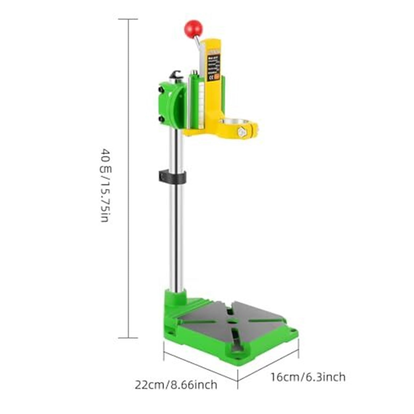 Supporto per trapano da banco per trapani manuali, corsa 60 mm con scala di profondità, base girevole regolabile a 90°, supporto per trapano a colonna per lavorazione del legno e fai da te