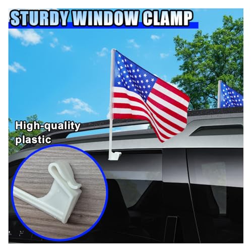 2 Pack American Car Window Flags, 17\" x 12\" USA American Car Flag with Window Clip, Automotive Flag with Flagpole for Most Vehicle Windows