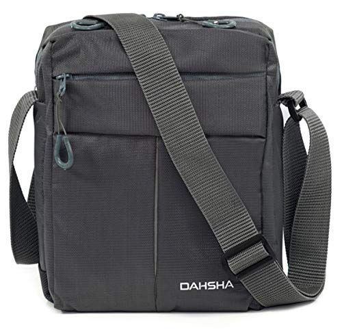 DAHSHA Nylon Stylish Small Size Padded Sling Cross Body Travel Messenger Bag with Multi-Pocket Zip Closure For Men Women (Grey, 21.5 X 6.5 x 16 Cm)