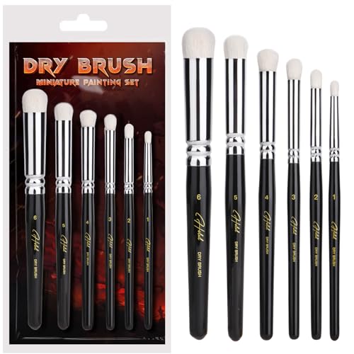 HOTUT Miniature Painting Drybrush Set 6 Size Masterclass Drybrush Set Hobby Detail Paint Brushes Drybrush Set for Warhammer 40k Miniatures Citadel Model Paint Brushes for DND Miniatures