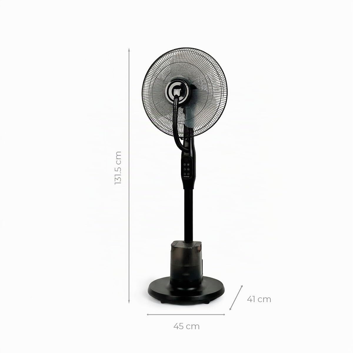 InnovaGoods - Ventilador de pie con nebulizador de 3 intensidades, mando a distancia, panel táctil, 3 velocidades, 3 modos, oscilante 80º, temporizador, ruedas, motor de cobre, silenciador, 90 W