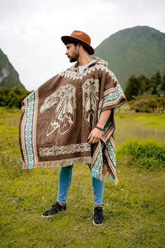 Image of Wool Poncho Men - Handmade Alpaca PONCHO - Mexican Poncho Style - Cowboy Ponchos for Men - Alpaca Ponchos.