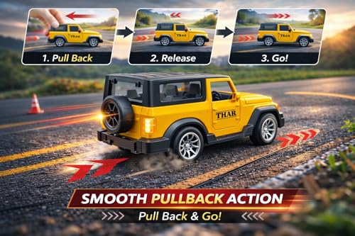 Image of Brand Conquer Defender 1:36 Diecast Model | Openable Doors, Bonnet & Boot for Kids and Collectors | Alloy Metal Car Toy | Perfect for Play & Display (Thar Yellow)