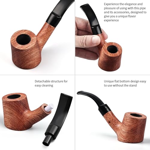 Joyoldelf Rosewood Tobacco Pipe Set, Classic Pipe with Flat Bottom Design, Handmade Pipe with Gift Box for Beginner - Thumbnail 7