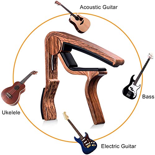 Guitar Capo Tuner Fit for Ukulele, Violin, Electric, Bass, Acoustic Guitar with Picks and Pick Holder - Thumbnail 2