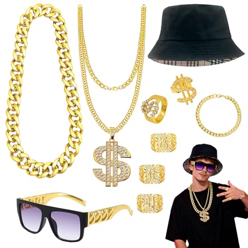 10PCS 80s 90s Hip Hop Costume Kit, Hip Hop Rapper