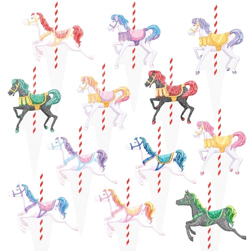 Carousel Horse Cupcake Toppers Carousel Birthday Party Decorations 48Pcs Colorful Carousel Horse Party Cupcake Picks Amusement Carousel Party Decorations for Baby Shower Party Supplies