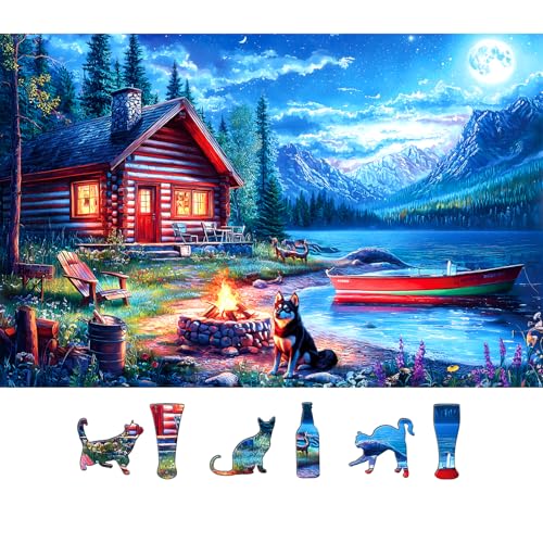Moonlit Lake Cabin 500-Piece Jigsaw Puzzle – 20% Off