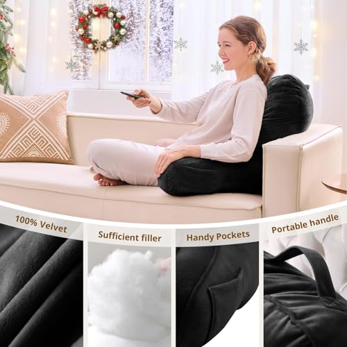 Image of Sasttie Reading Pillow for Bed, Back Pillow for Sitting Up, Black | 21 inch Backrest Support Cushion for Couch, Sofa, and Floor, Dorm Essentials, OEKO-TEX, Adjustable Down Alternative Fill