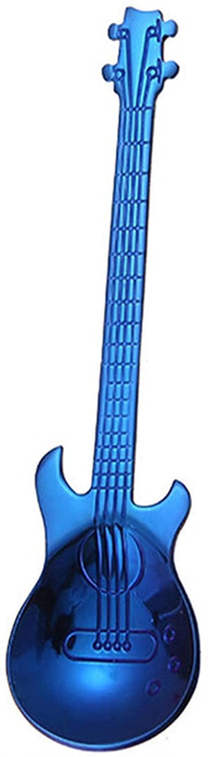 Löffel Restaurants Netter Edelstahl Gitarre Löffel Kaffee Küchenzubehör Musik Kaffeezubehör Home Küchentisch Geschirr Esslöffel Hause(Spoon Blue)