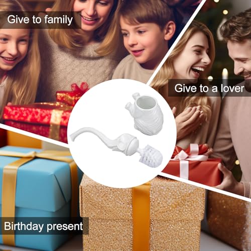 Image of Bathroom Toilet Brush Set Cute Modern White Ceramic Toilet Bowl Cleaning Brushes for Bathroom Decorative Toilet Scrubber Brush and Holder for Home RV Bathroom Cleaning Gift (Elephant)