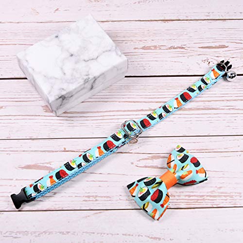 Sushi Cat Collar Bow Tie, Breakaway Safety Plastic Buckle, Bowtie Collar For Kitten (6"-10") #TOP5