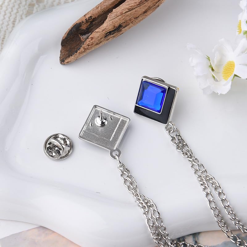 Image of Gem Brooch Pins Hanging Chain Lapel Pin for Men Suits Shirt Collar Brooch Square Crystal Brooch Pin Rhinestone Lapel Pins for Men Tassel Chain Brooch Collar Pins Business Suit Shirt Accessories