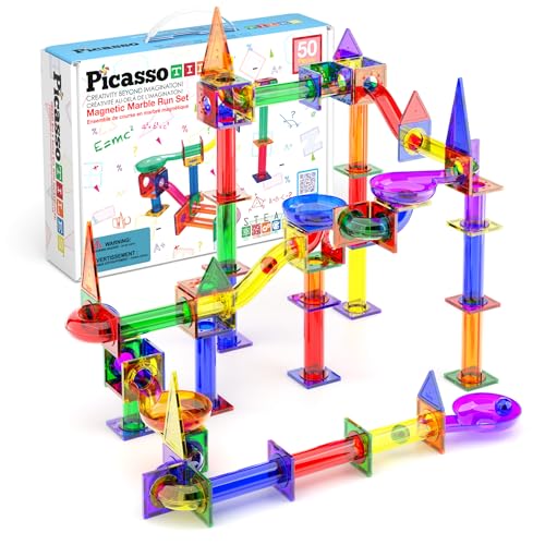 PicassoTiles 50pcs Magnetic Tiles Marble Run for Kids Race...
