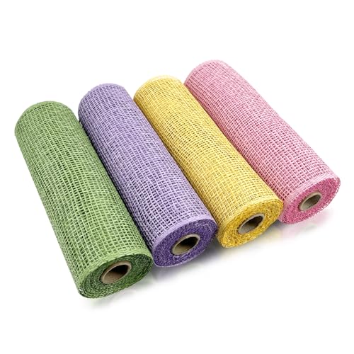 4 Roll Poly Easter Burlap Deco Ribbon Roll Edge 10