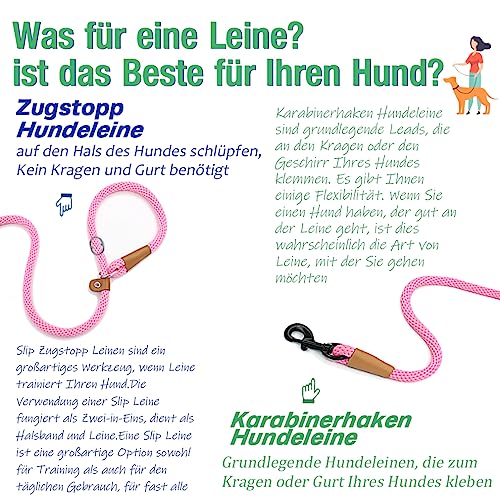 lynxking Schleppleine für Hunde Hundeleine Retrieverleine Führleine Zugleine für kleine mittelgroße große Hunde (Pink, Zugstopp-0.9cm x 180cm)