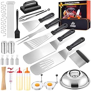 138PCS Griddle Accessories Kit,Grill Accessories for Blackstone Flat Top Set and Camp Chef,Grill Spatula,Scraper,Griddle Cleaning Kit Carry Bag for Hibachi Grill, Men Outdoor BBQ with Meat Injector