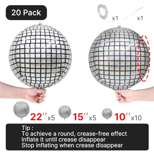 Image of PartyWoo Silver Foil Balloons 20pcs Large Round Giant Jumbo 4D Balloons