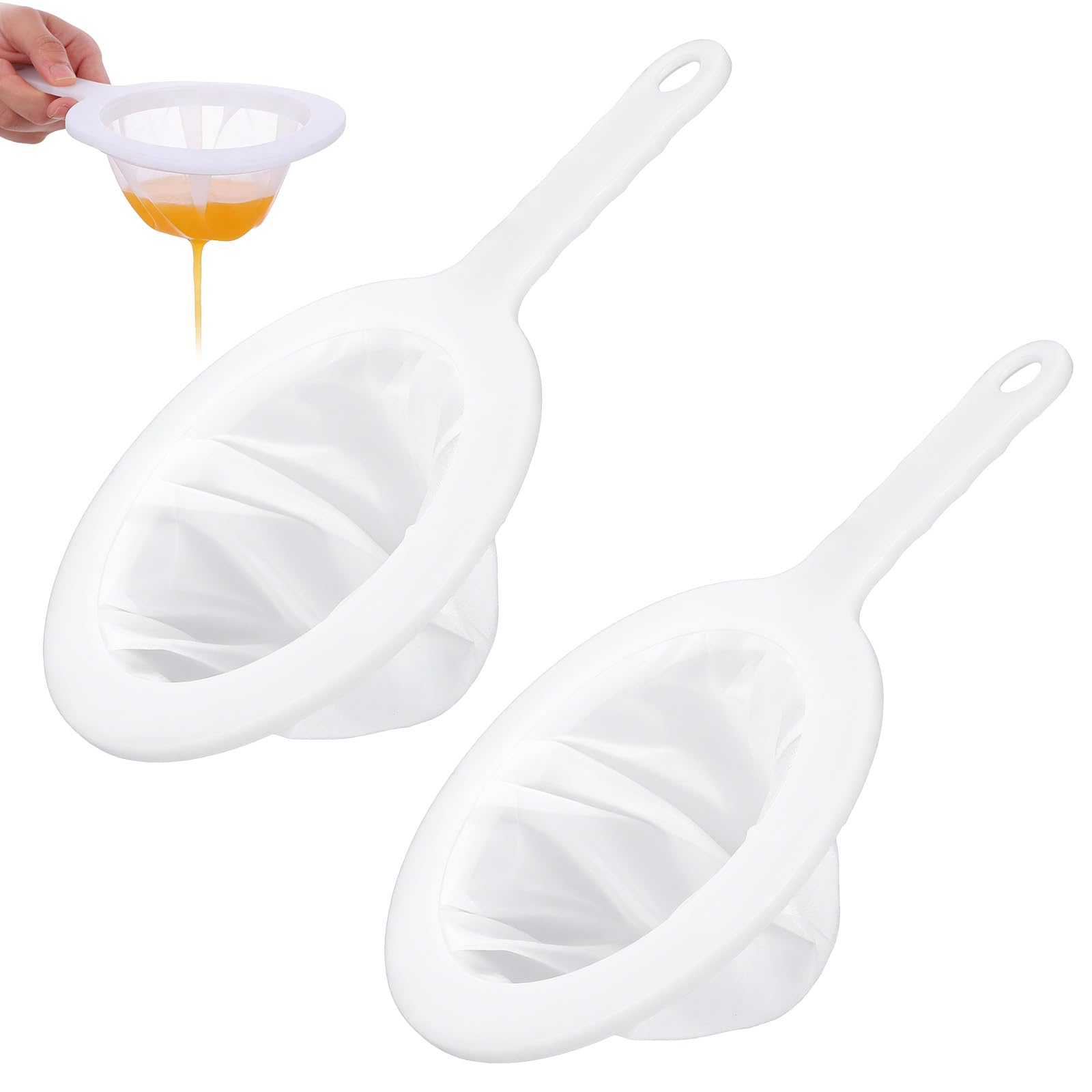Photo 1 of cobee 2 Pcs Fine Nylon Mesh Strainer, Plastic Mesh Strainer With Handle, Kitchen Colander Colander for Filtering Yogurt Juice Milk Honey Coffee Easy To Clean(200)