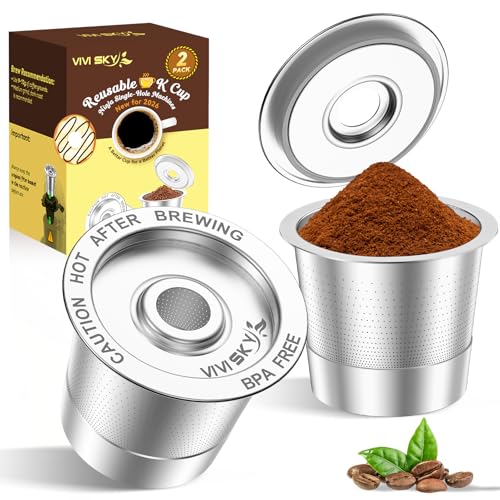 Image of VIVI SKY Reusable K Cups for Ninja: Stainless Steel Coffee Pods Fits 1-Hole Ninja Coffee Makers CFP101 & PB051 /PB051ST - Also Fits Keurig 1.0 Not K 2.0 /Rich Brew No-Grit /No-Plastic /Washer Safe(2 Pack)