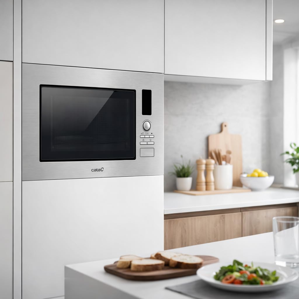 Cata MC 20 D X - Microonde da incasso, 20 litri, 60 cm, grill, 7 livelli di potenza, in acciaio inox, grigio