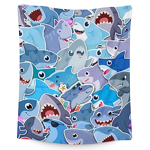 Shark Blanket Gifts - 40"x50" Cute Throw Blanket for Kids & Adults - Blue Soft Fuzzy Blankets for Bed, Couch & Living Room