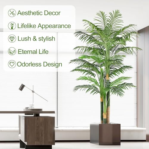 Image of 7ft Triple Golden Cane Palm Artificial Tree 210cm, Large UV-Resistant Tropical Palm Fake Plant Big Size, Perfect for Indoor or Outdoor, Ideal for House Living Room Patio or Office Decor