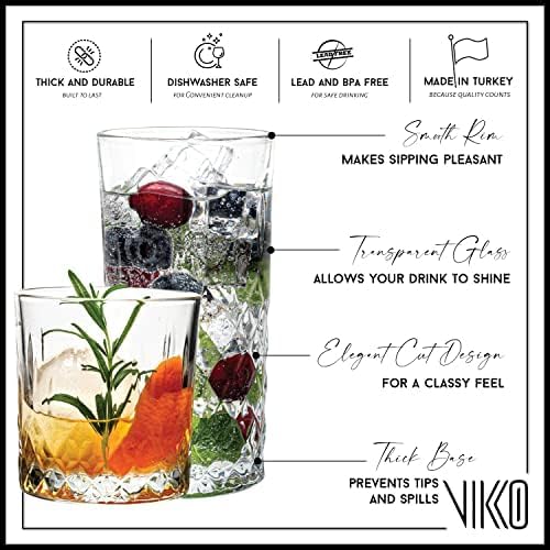 Miniatura 2 de Vikko Rock and Tumbler - Juego de 8 vasos elegantes, 4 vasos altos de 12.25 onzas y 4 vasos cortos de whisky de 11.25 onzas