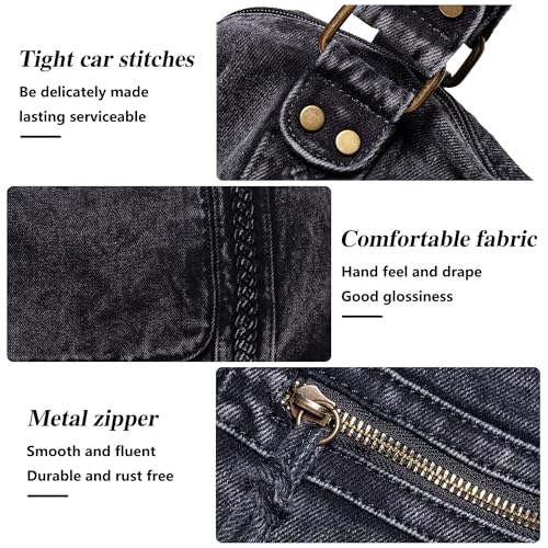 Image of Designer Denim Handbags for Women Hobo Tote Bag Crossbody Denim Purses Blue Jean Shoulder Bag