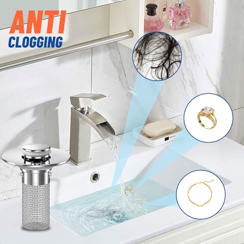 Tapón para lavabo con filtro para cabello de latón miniatura 3