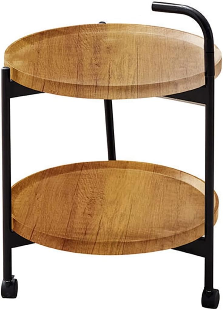 Bar Cart with Wheels Vintage Vintage Country Style Round Shape Serving Cart, Restaurant Double Layer Wrought Iron Drink Cart, Housewarming Gift (Color : Brown, Size : 63 * 45cm)