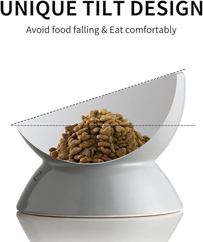 Miniatura 23 de Sweejar Cuencos elevados de cerámica para gatos, platos inclinados para alimentos o agua, cuenco elevado de porcelana para mascotas, protege