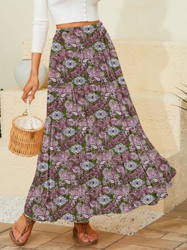 Image of NASHALYLY Women's Chiffon Elastic High Waist Pleated A-Line Flared Maxi Skirts