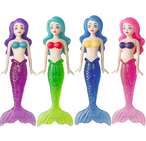 NALACAL 4 Pcs Diving Mermaid with Sparkle Tails Swimming Pool Dive Toys for Kids