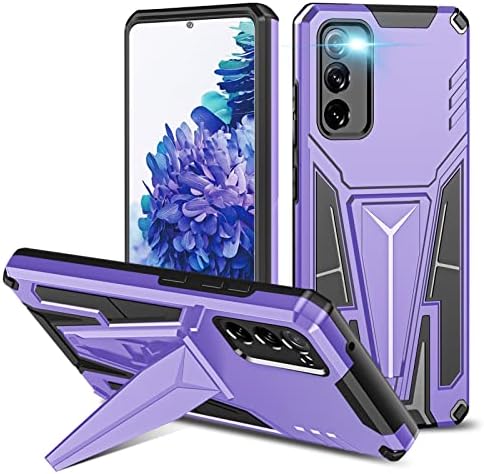 S20 FE 5G Case with Kickstand Magnet Military Grade Heavy Duty Shockproof Anti-Drop Armor Bumper Cover for Samsung Galaxy S20 FE 5G Phone Case Rugged Durable PC Slim Anti-Slip Silicone Shell (Purple)