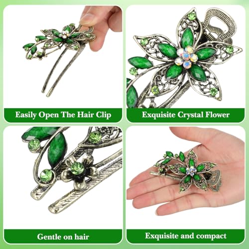 Pinzas para el cabello vintage con cristales verdes miniatura 3