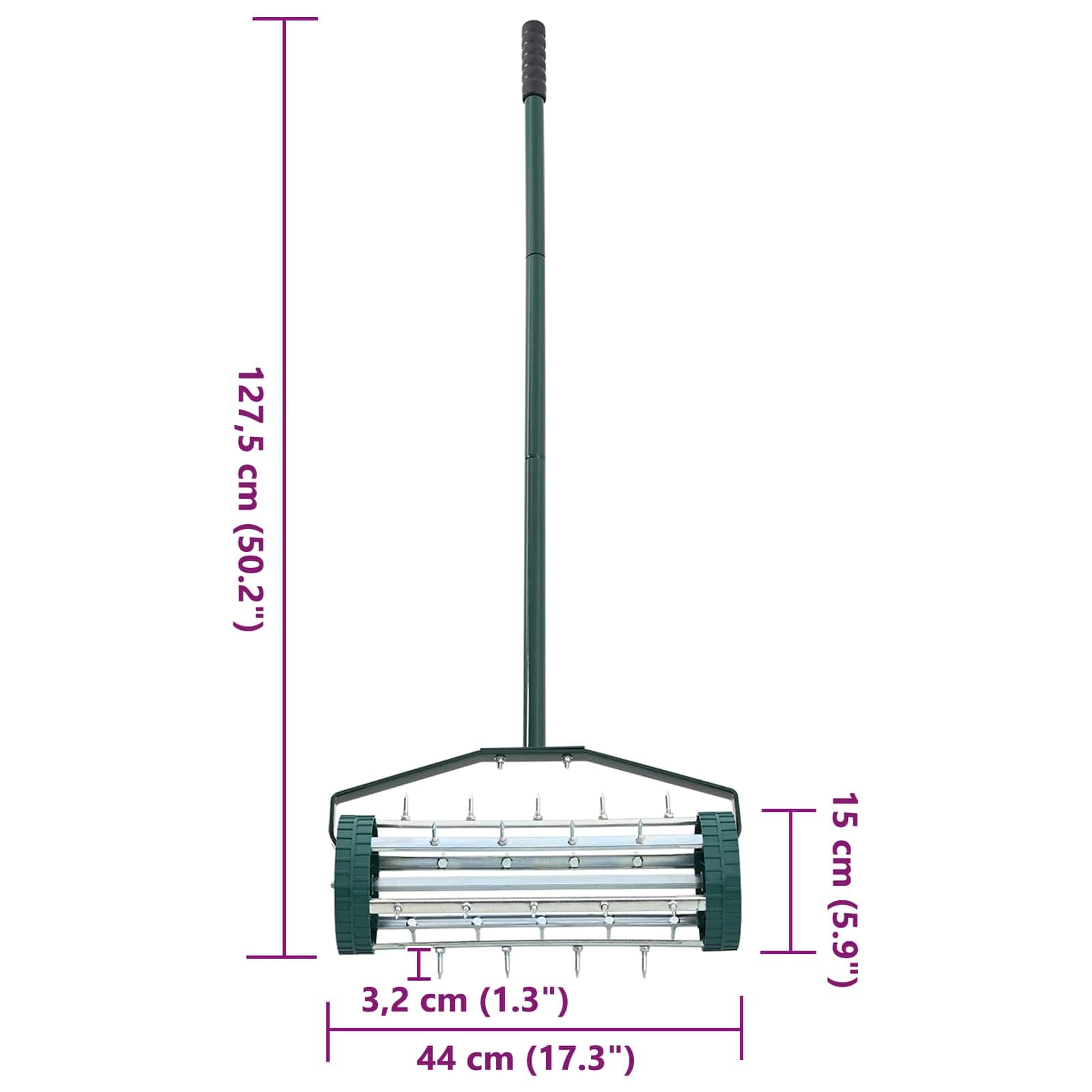 Mangloder - Rodillo de aire para césped con garras de ventilación de acero, 127,5 x 44 cm, manual para arrastrar y cuidar el jardín, mejora la ventilación del suelo y el contacto con las raíces en